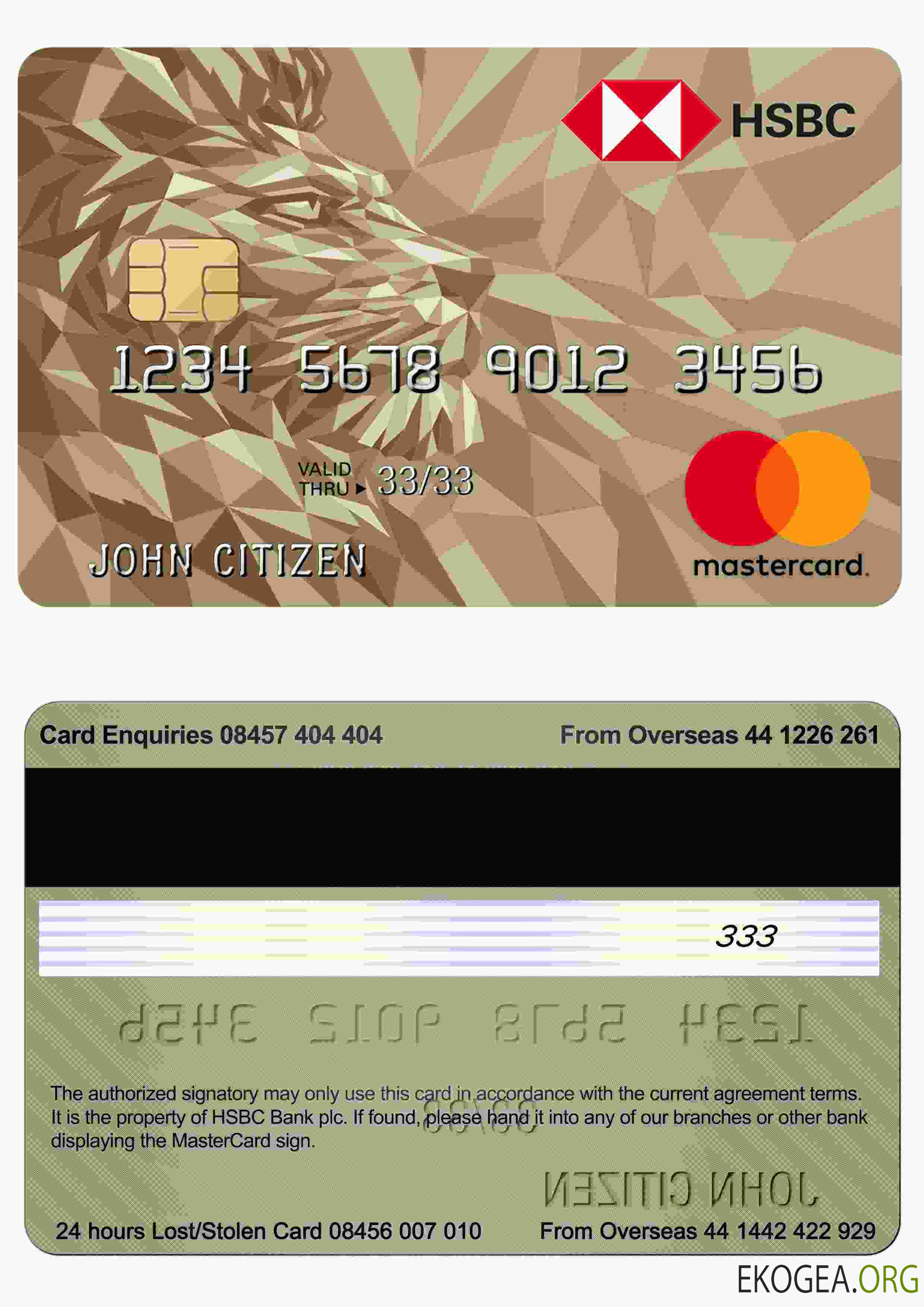 Carte de crédit Mastercard HSBC Gold Royaume-Uni template Carte de crédit Mastercard HSBC Gold Royaume-Uni template